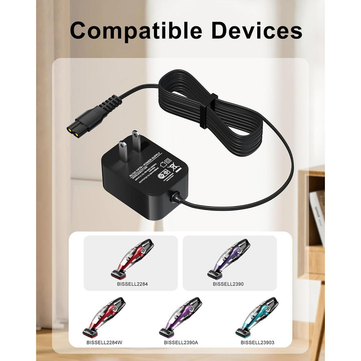 VHBW for Bissell Pet Hair Eraser Charger, Charging Power Cord Compatible with Bissell 2390 2390A 23903 2284W 2284 14.4V Lithium Ion Hand Vacuum Power Cord