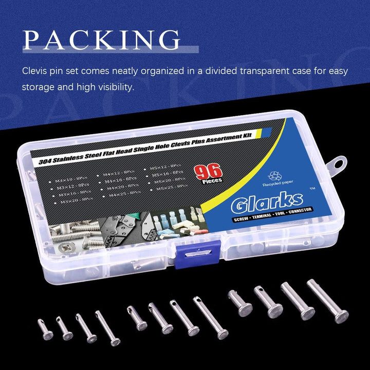 96Pcs 12 Sizes 304 Stainless Steel Flat Head Single Hole Clevis Pins Assortment Kit