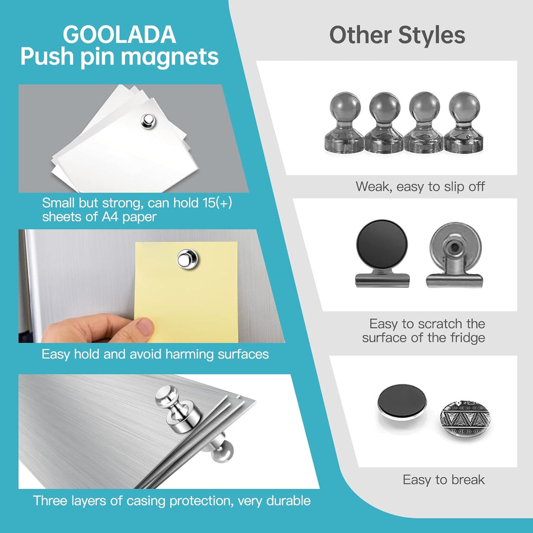 50 Pack Fridge Magnets Adults Magnetic Push Pins Small White Board Magnets Refrigerator Magnet for Fridge Whiteboard in Office Kitchen, Silver