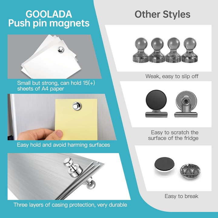 50 Pack Fridge Magnets Adults Magnetic Push Pins Small White Board Magnets Refrigerator Magnet for Fridge Whiteboard in Office Kitchen, Silver