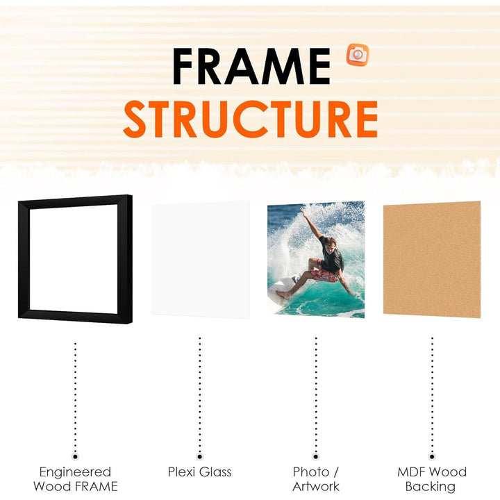 4x4 Picture Frame Set of 4, 4x4 Photo Frames with HD Plexiglass for Wall Hanging or Tabletop Display, Black