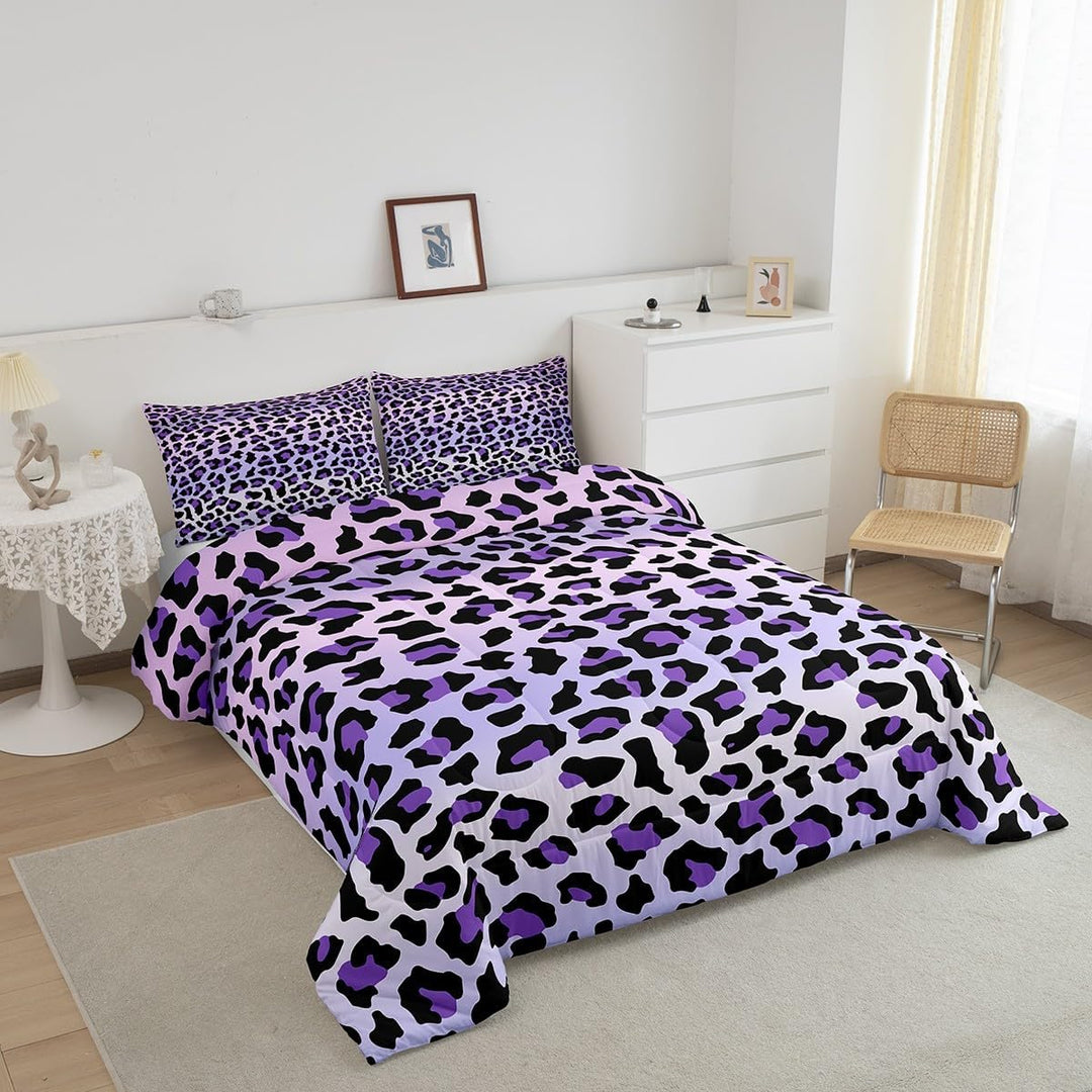 Purple Leopard Bedding Set Cheetah Comforter Set for Kids Boys Girls Teens Room Decor Animal Print Comforter Twin Size Safari Duvet Set 3Pcs