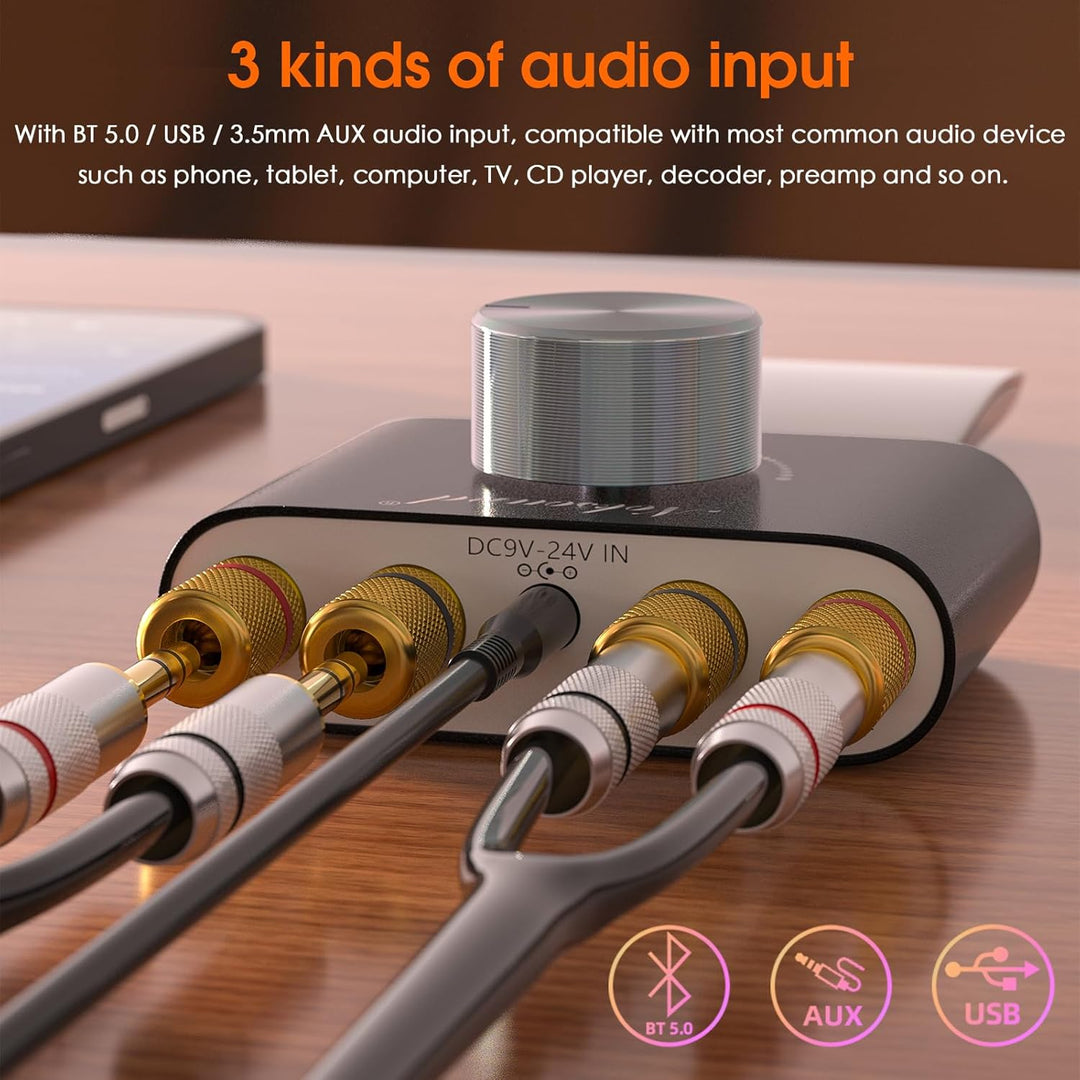 Nobsound Mini Bluetooth 5.0 Amplifier: 100W HiFi Stereo Amp w/USB/AUX Input, Wireless Audio Receiver for Home/Office Speakers (Black)