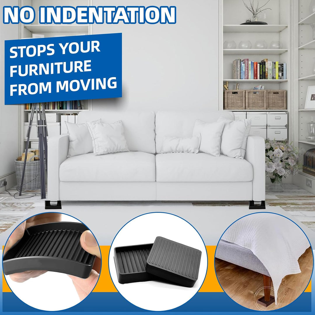 Black 8Pcs 3 x 3in Round and Square Shape Non Slip Furniture Pads Rubber Anti Skid Caster Cups, Leg Coasters Couch, Chair, Feet, and Bed Stoppers Anti-Sliding Floor Protectors for Furniture