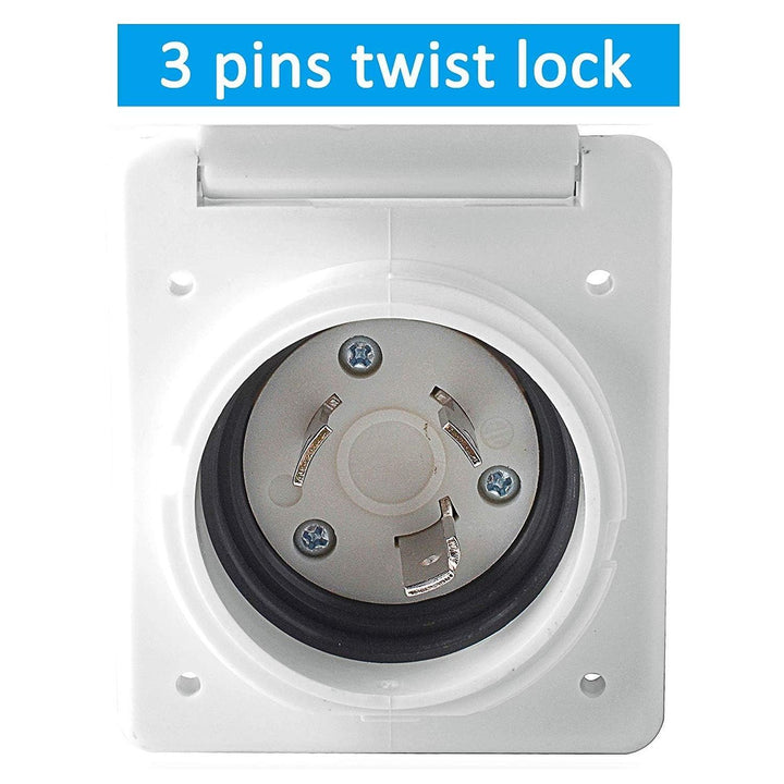 30AMP RV Power Inlet Receptacle, 125V RV Power Plug Twist Lock Inlet, RV Power Female Twist Locking Connector with Weatherproof Cover Boot for Trailer Boat Camper, RV Shore Power Inlet Plug Kit