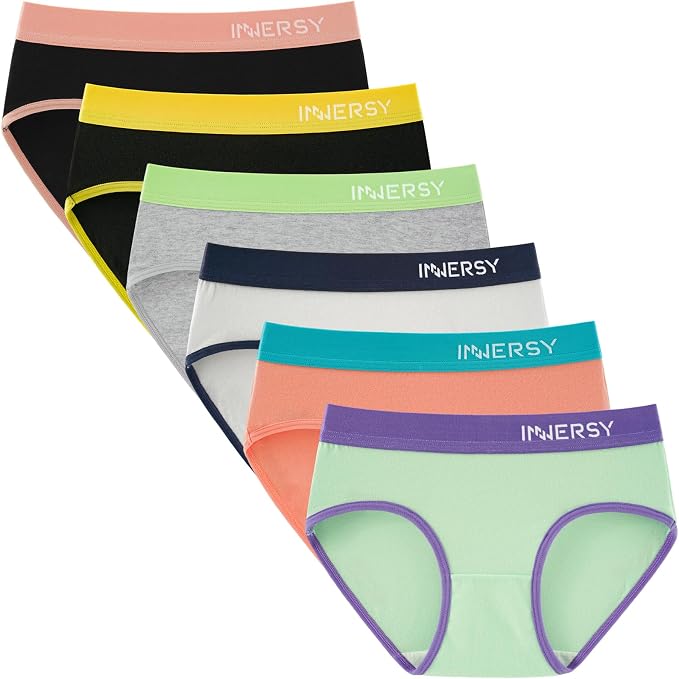 Girls' Soft Cute Underwear Cotton Panties for 8-16 Years Old Teens 6-Pack L 12-14