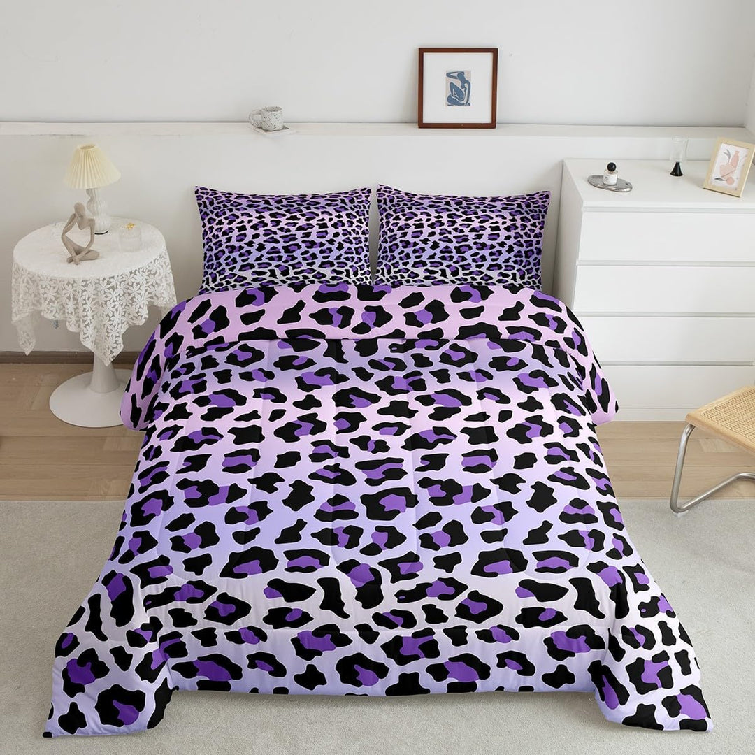 Purple Leopard Bedding Set Cheetah Comforter Set for Kids Boys Girls Teens Room Decor Animal Print Comforter Twin Size Safari Duvet Set 3Pcs