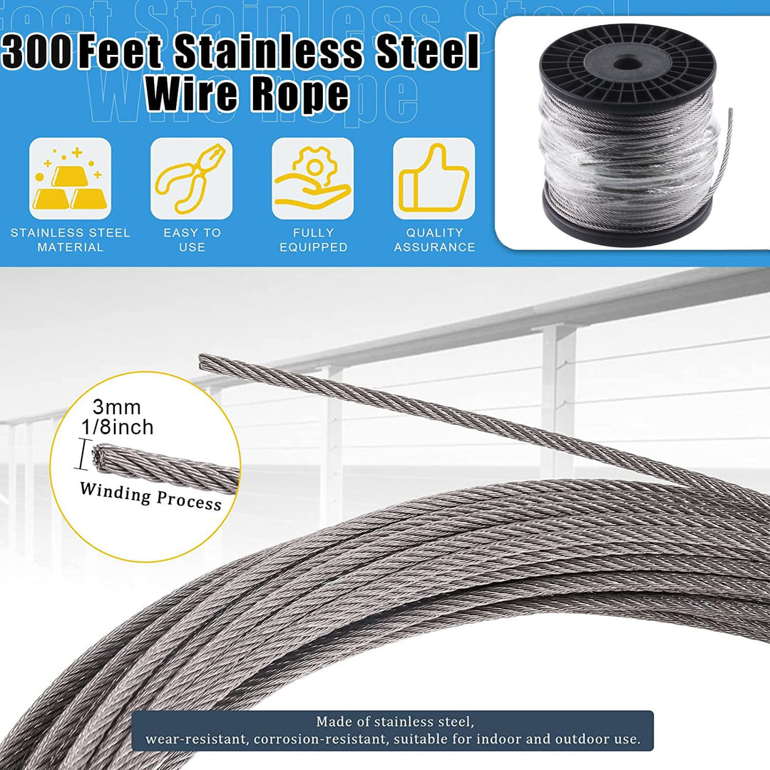 72-Piece 1/8-Inch Stainless Wire-Rope Kit with 300 ft Cable - Just Closeouts Canada Inc.