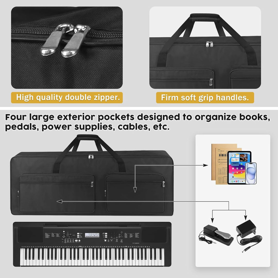 73/76 - Key Keyboard Case - Portable Electric Piano Gig Bag with Handles, 4 Pockets, Durable 600D Oxford Cloth with 10MM Sponge Padded Protection, (118 x 13 x 45 CM) - Just Closeouts Canada Inc.X004G6UB31