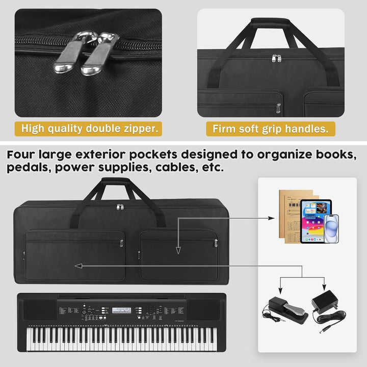 73/76 - Key Keyboard Case - Portable Electric Piano Gig Bag with Handles, 4 Pockets, Durable 600D Oxford Cloth with 10MM Sponge Padded Protection, (118 x 13 x 45 CM) - Just Closeouts Canada Inc.X004G6UB31