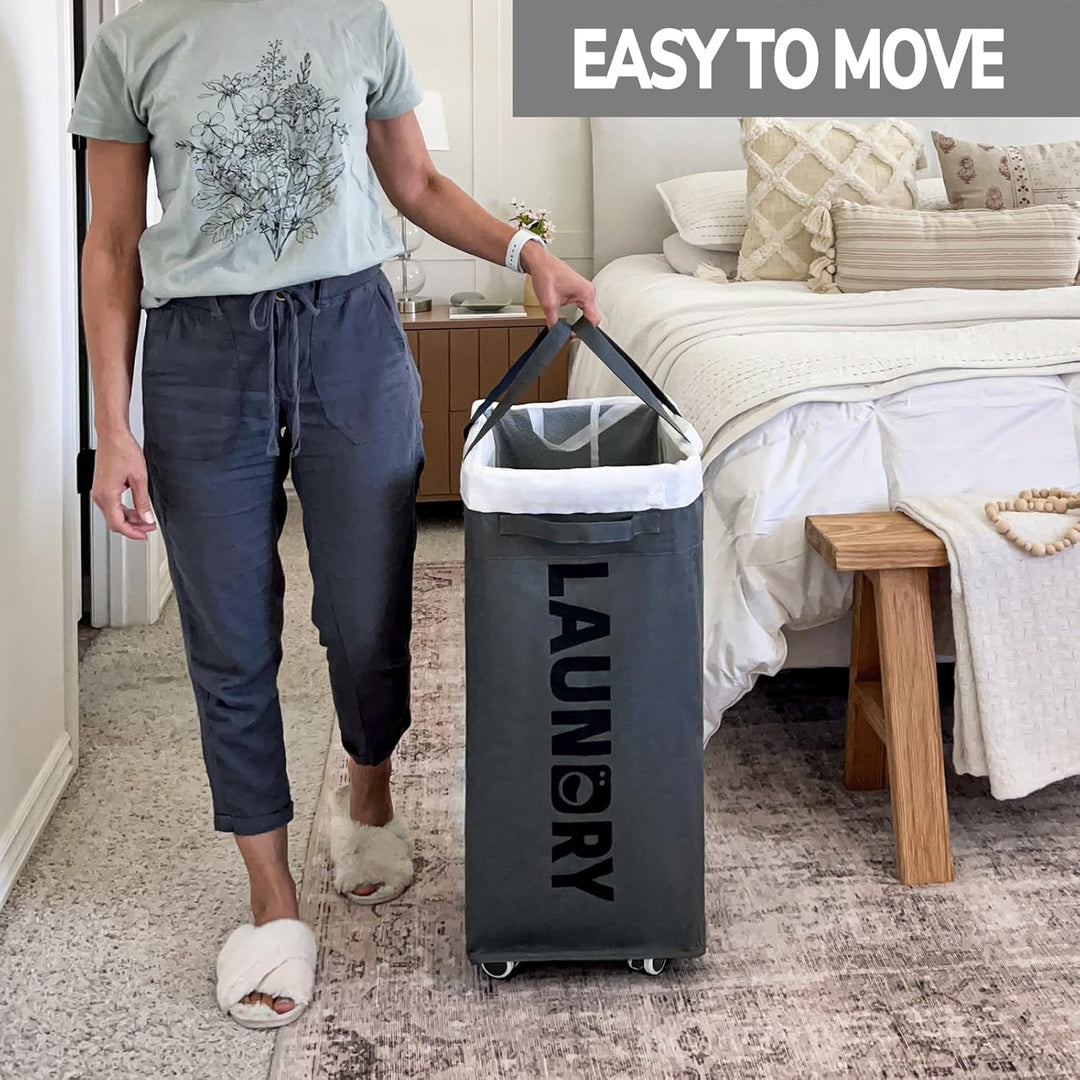 75L Large Laundry Hamper, Dorm Room Essentials, Laundry Basket with Wheels, Clothes Hamper with Removable Wash Bag for Bathroom, Grey - Just Closeouts Canada Inc.