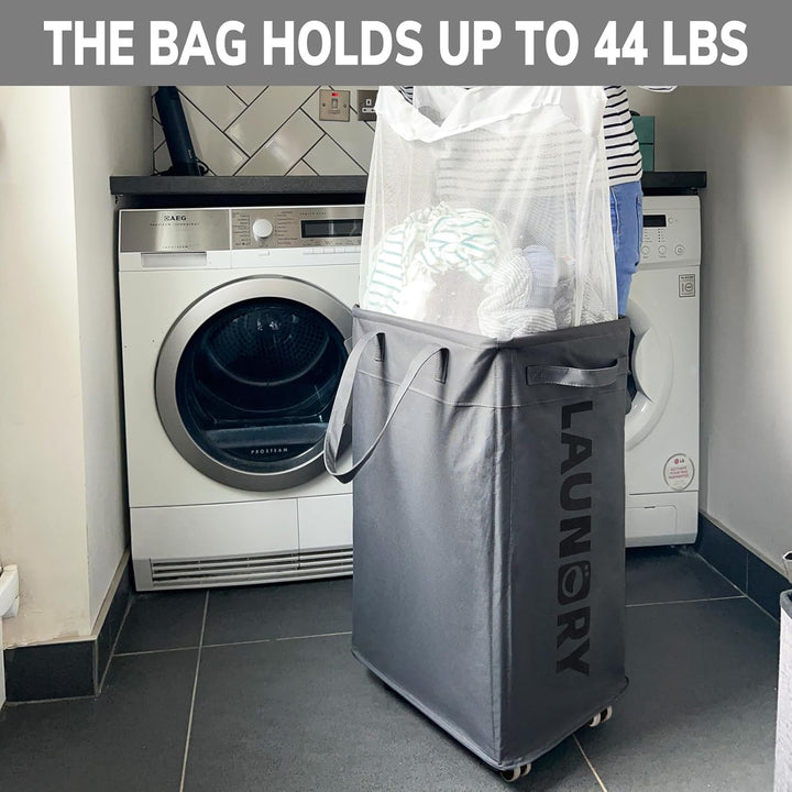 75L Large Laundry Hamper, Dorm Room Essentials, Laundry Basket with Wheels, Clothes Hamper with Removable Wash Bag for Bathroom, Grey - Just Closeouts Canada Inc.