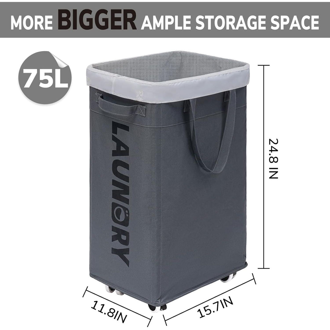 75L Large Laundry Hamper, Dorm Room Essentials, Laundry Basket with Wheels, Clothes Hamper with Removable Wash Bag for Bathroom, Grey - Just Closeouts Canada Inc.