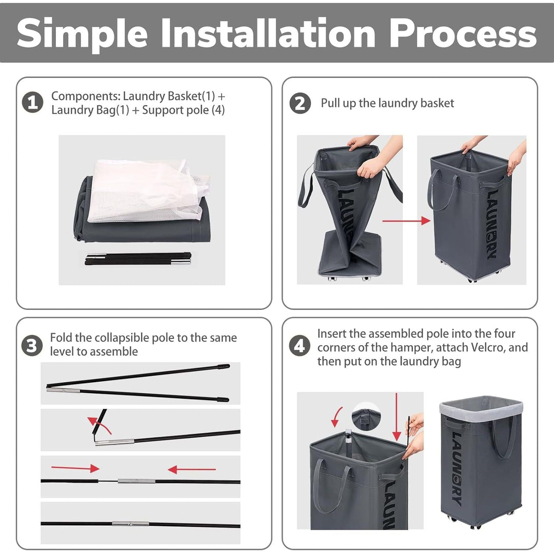 75L Large Laundry Hamper, Dorm Room Essentials, Laundry Basket with Wheels, Clothes Hamper with Removable Wash Bag for Bathroom, Grey - Just Closeouts Canada Inc.