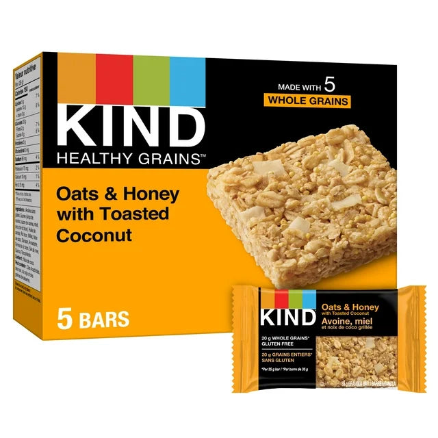 KIND Healthy Grains Bars, Oats & Honey with Toasted Coconut, 35g, 5 Count Box, 5 x 35 g bars