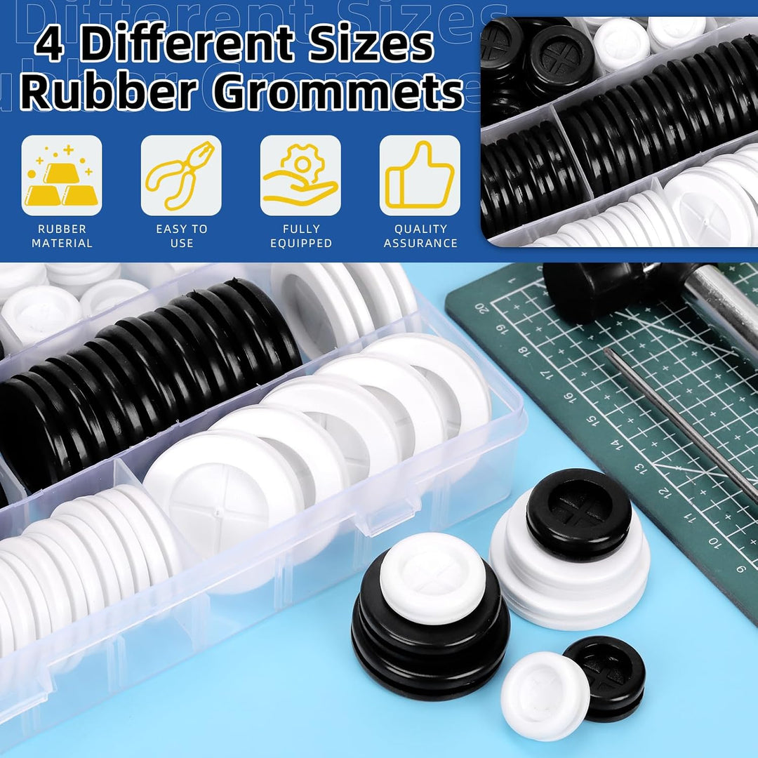 76pcs 5/8"(16mm) 13/16"(20mm) 1"(25mm) 1-3/16"(30mm) Black and White Rubber Grommet Set, Double Sided Round Rubber Hole Plugs Closed Firewall Hole Plug Rubber Gasket for Wire Protection - Just Closeouts Canada Inc.X004DRRM49
