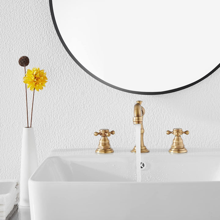 8 - 16 inch Two Handles 3 Holes Widespread Bathroom Sink Faucet Antique Brass Basin Mixer Tap Faucet Matching Metal Pop Up Drain with Overflow - Just Closeouts Canada Inc.