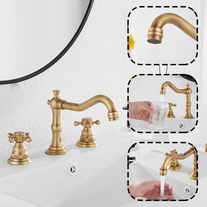 8 - 16 inch Two Handles 3 Holes Widespread Bathroom Sink Faucet Antique Brass Basin Mixer Tap Faucet Matching Metal Pop Up Drain with Overflow - Just Closeouts Canada Inc.