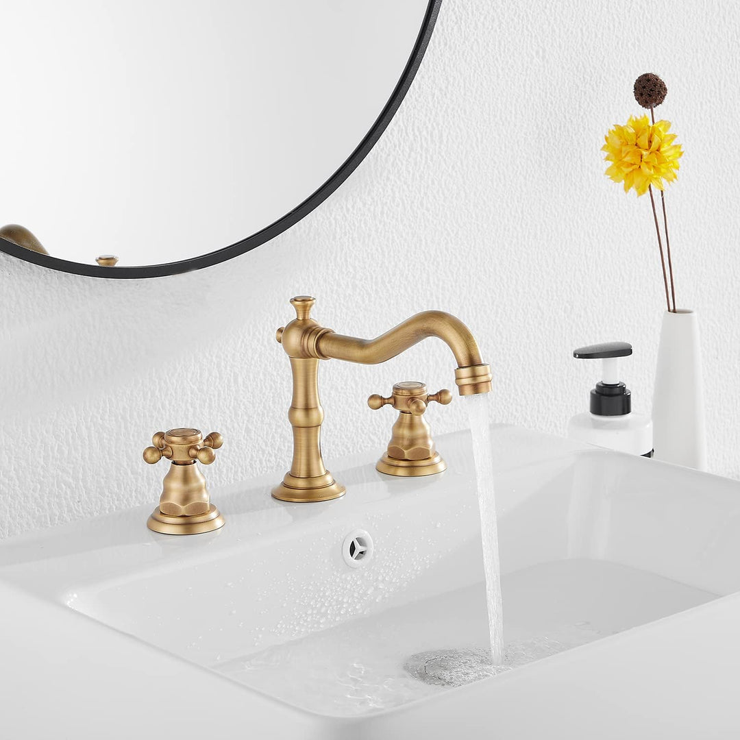8 - 16 inch Two Handles 3 Holes Widespread Bathroom Sink Faucet Antique Brass Basin Mixer Tap Faucet Matching Metal Pop Up Drain with Overflow - Just Closeouts Canada Inc.