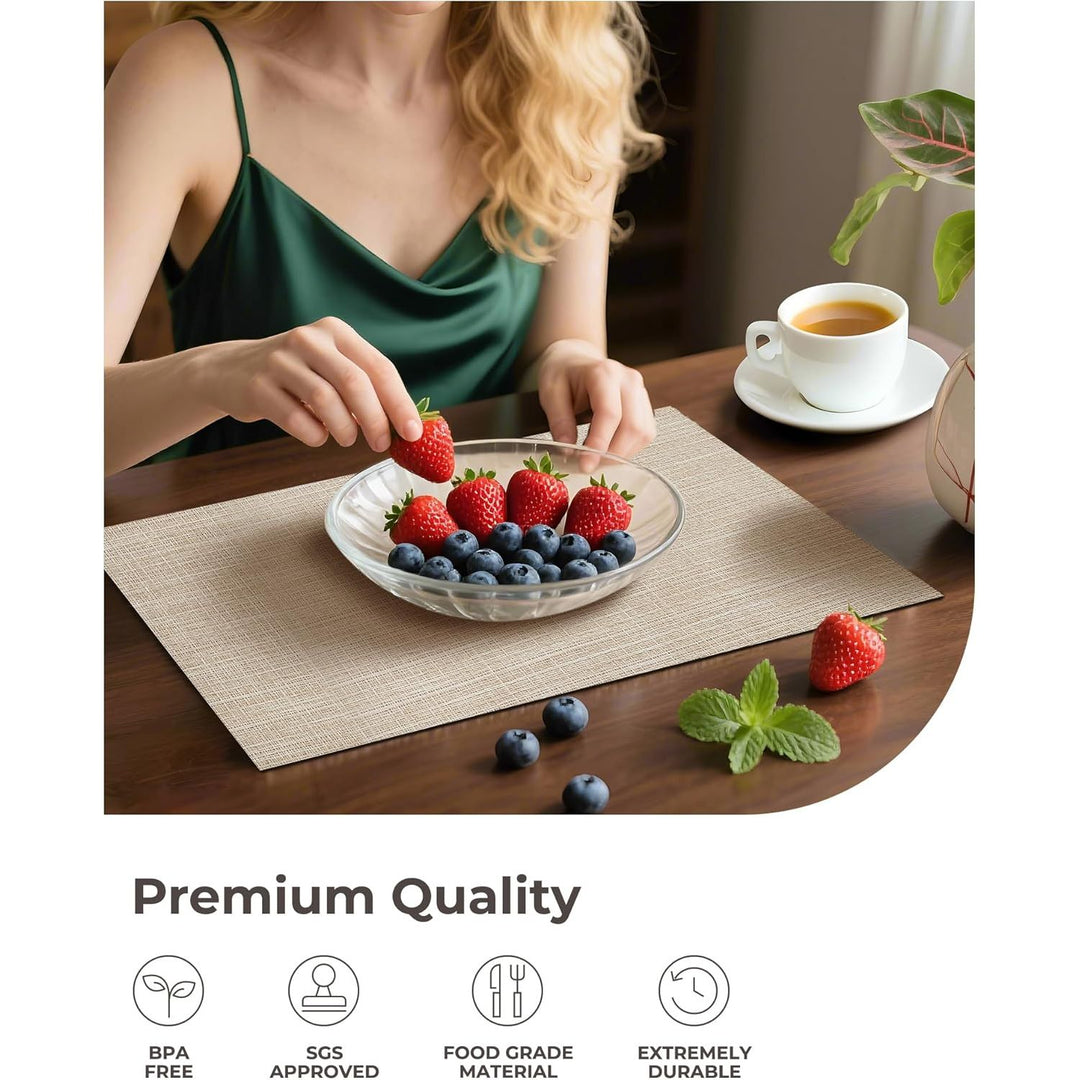 8 Beige Woven PVC Dining Placemats, 44.7 × 30 cm - Just Closeouts Canada Inc.