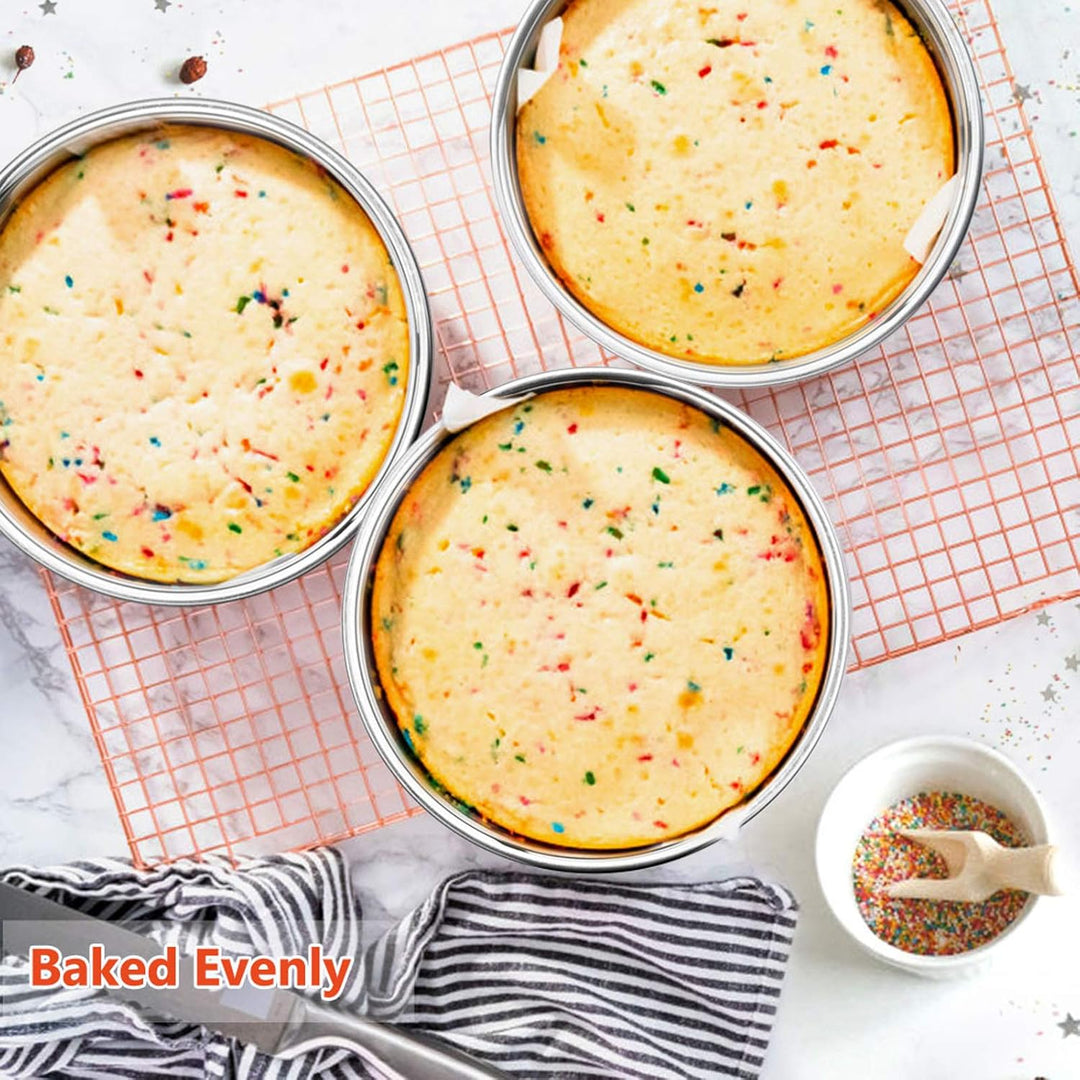8 Inch Cake Pan Set of 4, Stainless Steel Round Layer Cake Baking Pans, Non - Toxic & Healthy, Mirror Finish & Dishwasher Safe - Just Closeouts Canada Inc.