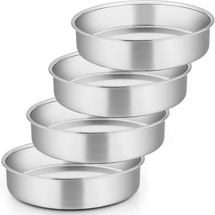 8 Inch Cake Pan Set of 4, Stainless Steel Round Layer Cake Baking Pans, Non - Toxic & Healthy, Mirror Finish & Dishwasher Safe - Just Closeouts Canada Inc.