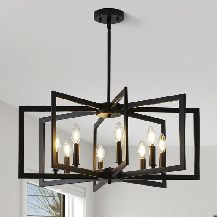 8 - Light Modern Farmhouse Black Geometric Chandelier, Adjustable Height Dining Room Light Fixtures Over Table, Large Industrial Metal Chandeliers for Dining Room Kitchen Island Entryway - Just Closeouts Canada Inc.