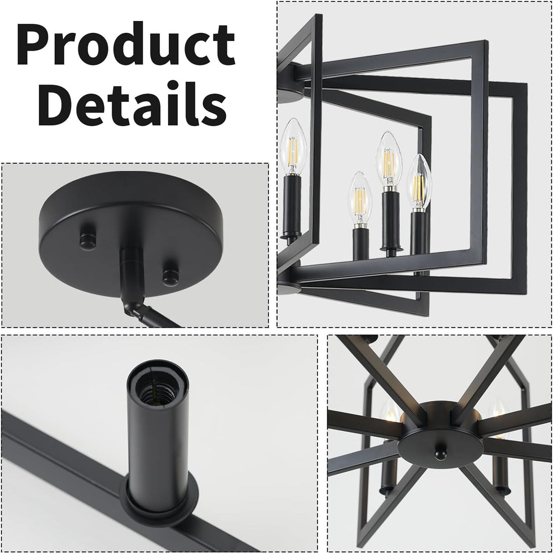 8 - Light Modern Farmhouse Black Geometric Chandelier, Adjustable Height Dining Room Light Fixtures Over Table, Large Industrial Metal Chandeliers for Dining Room Kitchen Island Entryway - Just Closeouts Canada Inc.