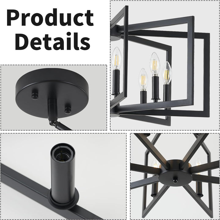 8 - Light Modern Farmhouse Black Geometric Chandelier, Adjustable Height Dining Room Light Fixtures Over Table, Large Industrial Metal Chandeliers for Dining Room Kitchen Island Entryway - Just Closeouts Canada Inc.