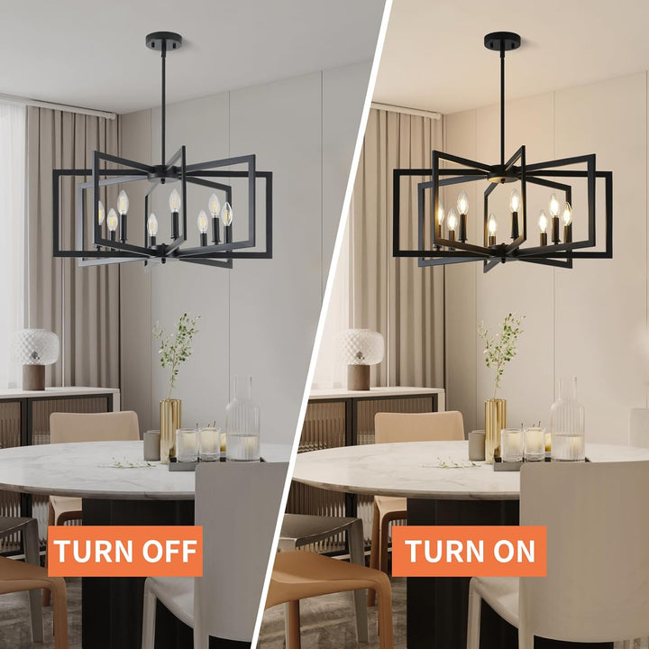 8 - Light Modern Farmhouse Black Geometric Chandelier, Adjustable Height Dining Room Light Fixtures Over Table, Large Industrial Metal Chandeliers for Dining Room Kitchen Island Entryway - Just Closeouts Canada Inc.