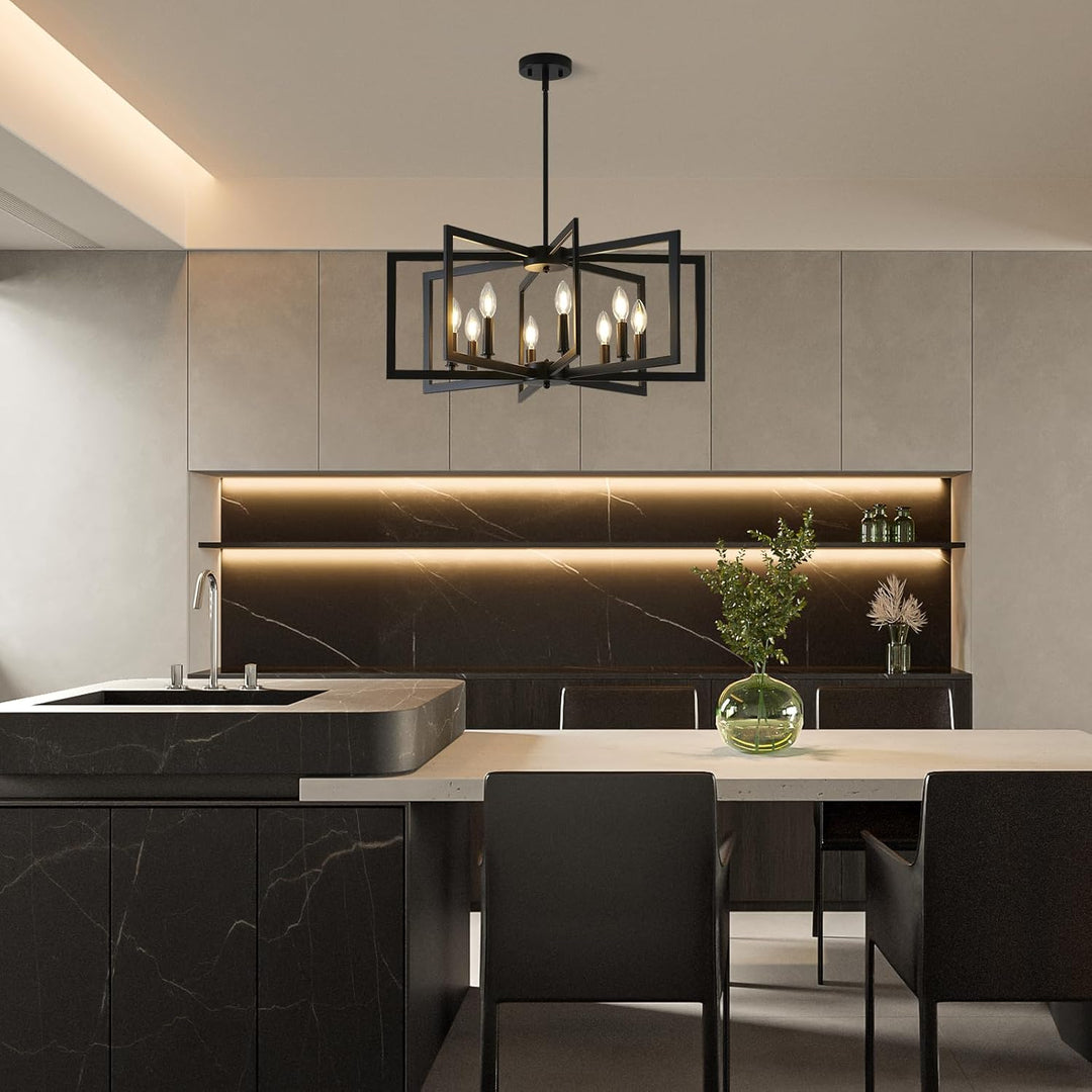 8 - Light Modern Farmhouse Black Geometric Chandelier, Adjustable Height Dining Room Light Fixtures Over Table, Large Industrial Metal Chandeliers for Dining Room Kitchen Island Entryway - Just Closeouts Canada Inc.