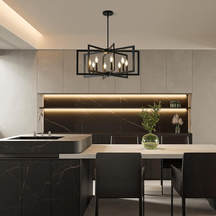 8 - Light Modern Farmhouse Black Geometric Chandelier, Adjustable Height Dining Room Light Fixtures Over Table, Large Industrial Metal Chandeliers for Dining Room Kitchen Island Entryway - Just Closeouts Canada Inc.