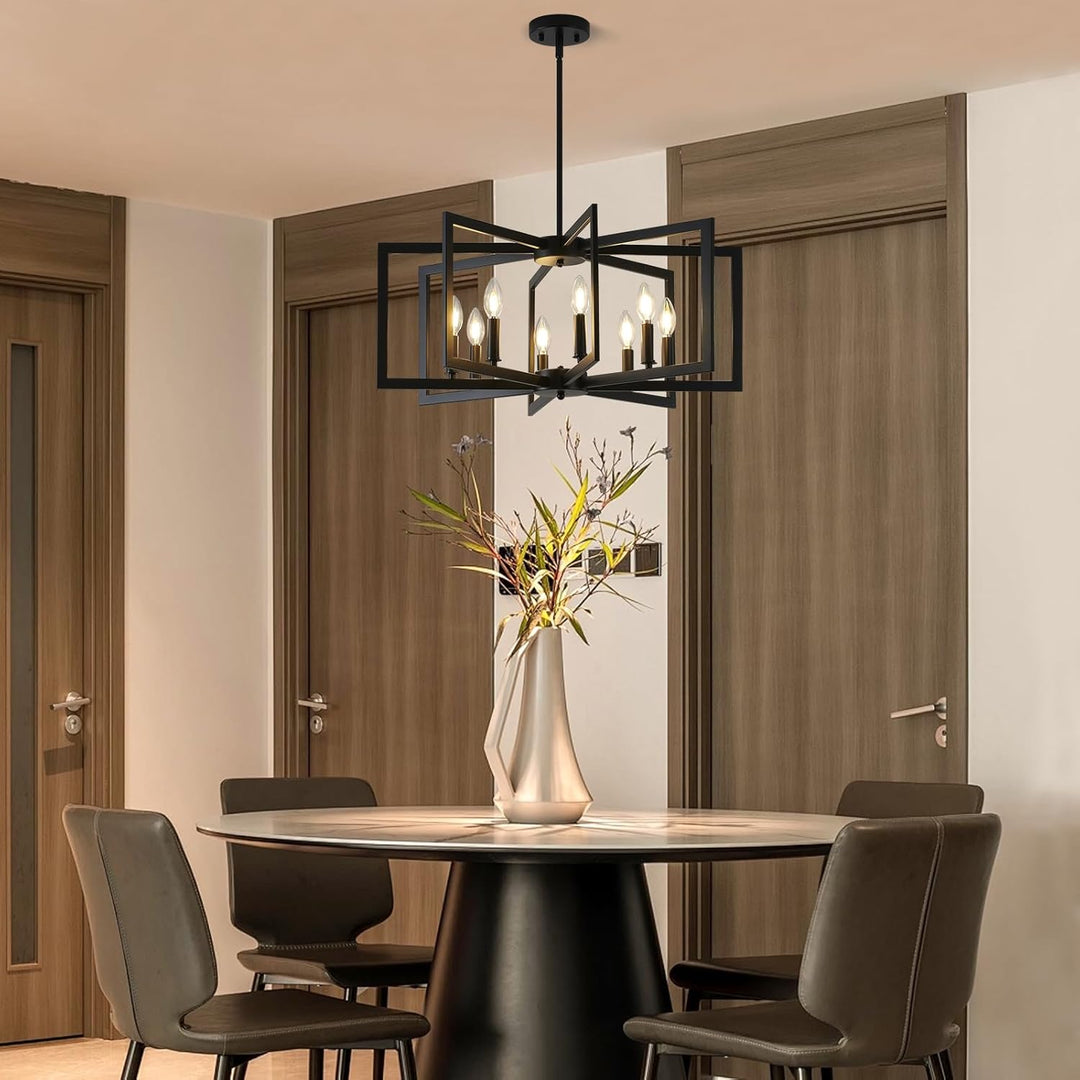 8 - Light Modern Farmhouse Black Geometric Chandelier, Adjustable Height Dining Room Light Fixtures Over Table, Large Industrial Metal Chandeliers for Dining Room Kitchen Island Entryway - Just Closeouts Canada Inc.