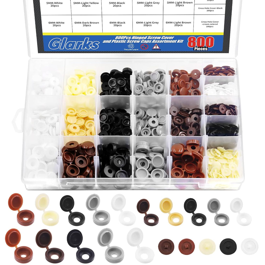 800Pcs 2 Styles 5 Colors Screw Cap Covers Assortment Kit, 300Pcs 4mm 5mm 6mm Hinged Screw Cover Caps Fold Screw Snap Covers Washer Flip Tops and 500Pcs Phillips Screws Head Hole Cap Covers Set - Just Closeouts Canada Inc.X003BASG1H