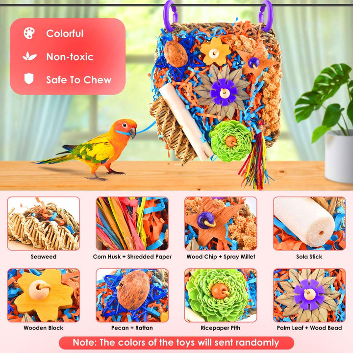 Bird Toys, Parrot Chewing Shredding Foraging Toys Parakeet Hanging Toys for Budgies Lovebird Cockatiel Small-Medium Bird