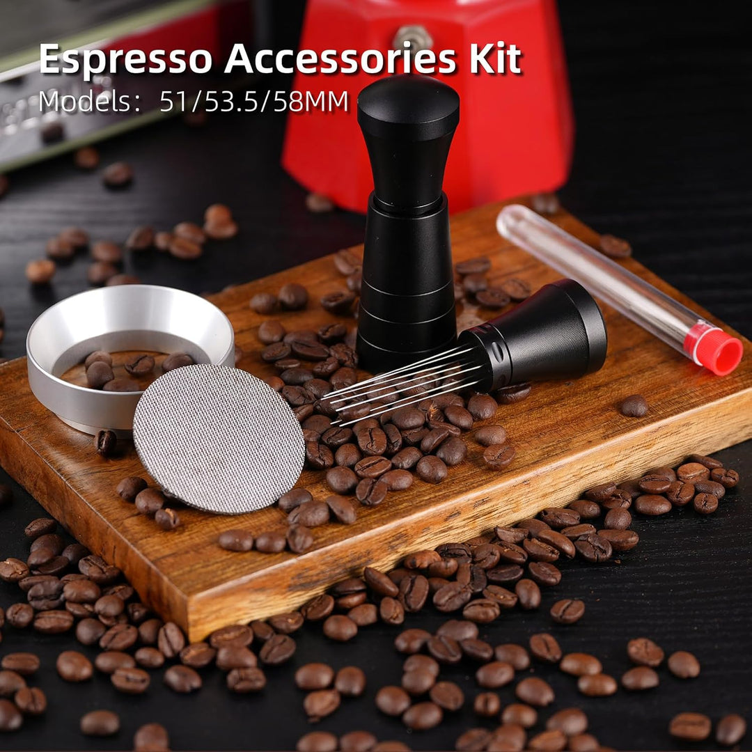 51mm Wdt Tool Espresso Accessories Kit, Dosing Funnel and Puck Screen Set, Espresso Stirrer Distribution Tool, Espresso Whisk for Barista Espresso Tools