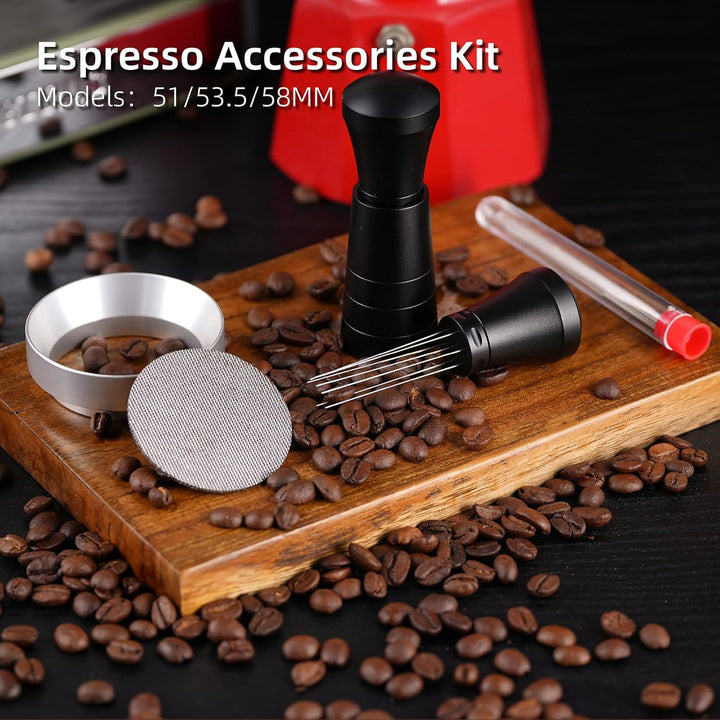 51mm Wdt Tool Espresso Accessories Kit, Dosing Funnel and Puck Screen Set, Espresso Stirrer Distribution Tool, Espresso Whisk for Barista Espresso Tools