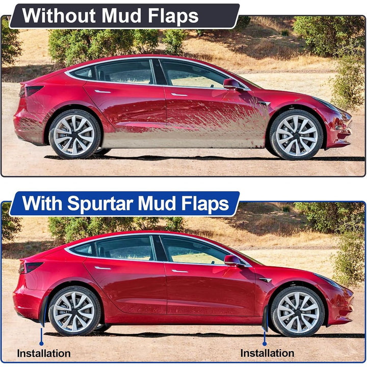 4 PCS Splash Guards for Tesla Model 3 Mud Flaps 2023-2019 No Drilling Car Fender Compatible with Model 3 2023 2022 2021 2020 2019 Upgraded Front and Rear Car Mud Flaps Black