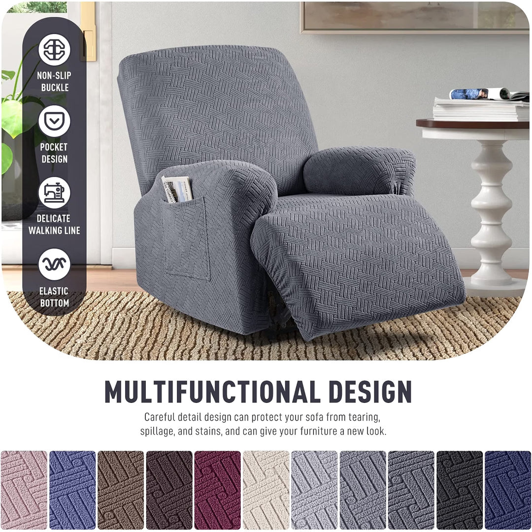 Recliner Chair Covers, Stretch Reclining Cover, Dark Gray 1 Seat Jacquard Soft Recliner Slipcovers, Washable Recliner Couch Covers, Furniture Protector Covers with Pocket for Pet Kid