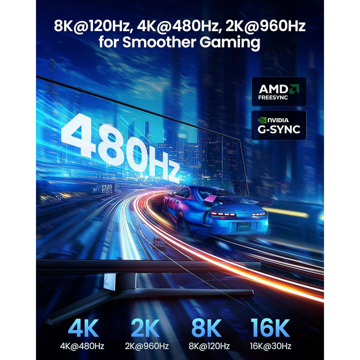 54Gbps DisplayPort Cable 2.1 [VESA Certified], [8K@165Hz, 4K@480Hz 360Hz 240Hz] DP 2.1 Cable 16K, DP54 HDR DSC Display Port Cord Compatible FreeSync G-Sync Gaming Monitor 5090 7900XTX 6.6FT