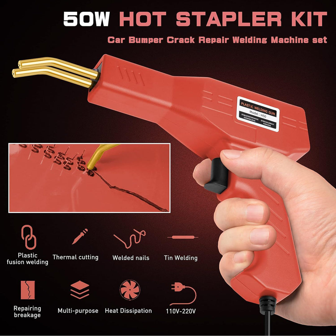 Hot Stapler Plastic Repair Kit with 800PCS Hot Staples, 110V Automotive Plastic Bumper Repair Kit Hot Stapler Gun for Car Bumper Kayak Fender Mood More Plastic(Red)