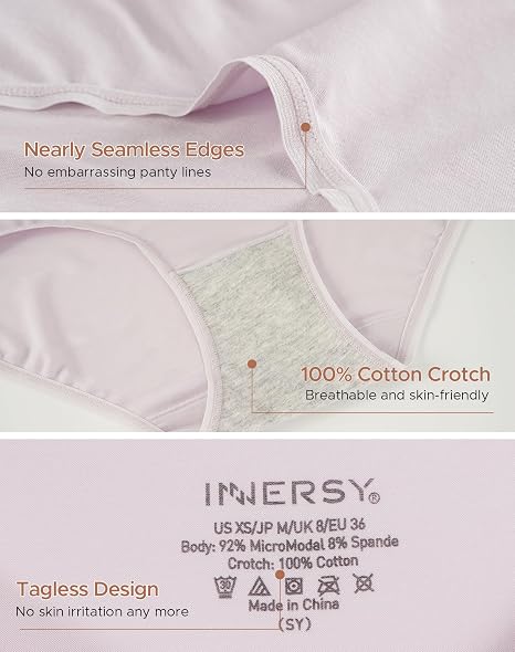 Women's Thin & Soft Modal Underwear No Show for Summer Everyday Wear Hipster Panties 5-Pack XS