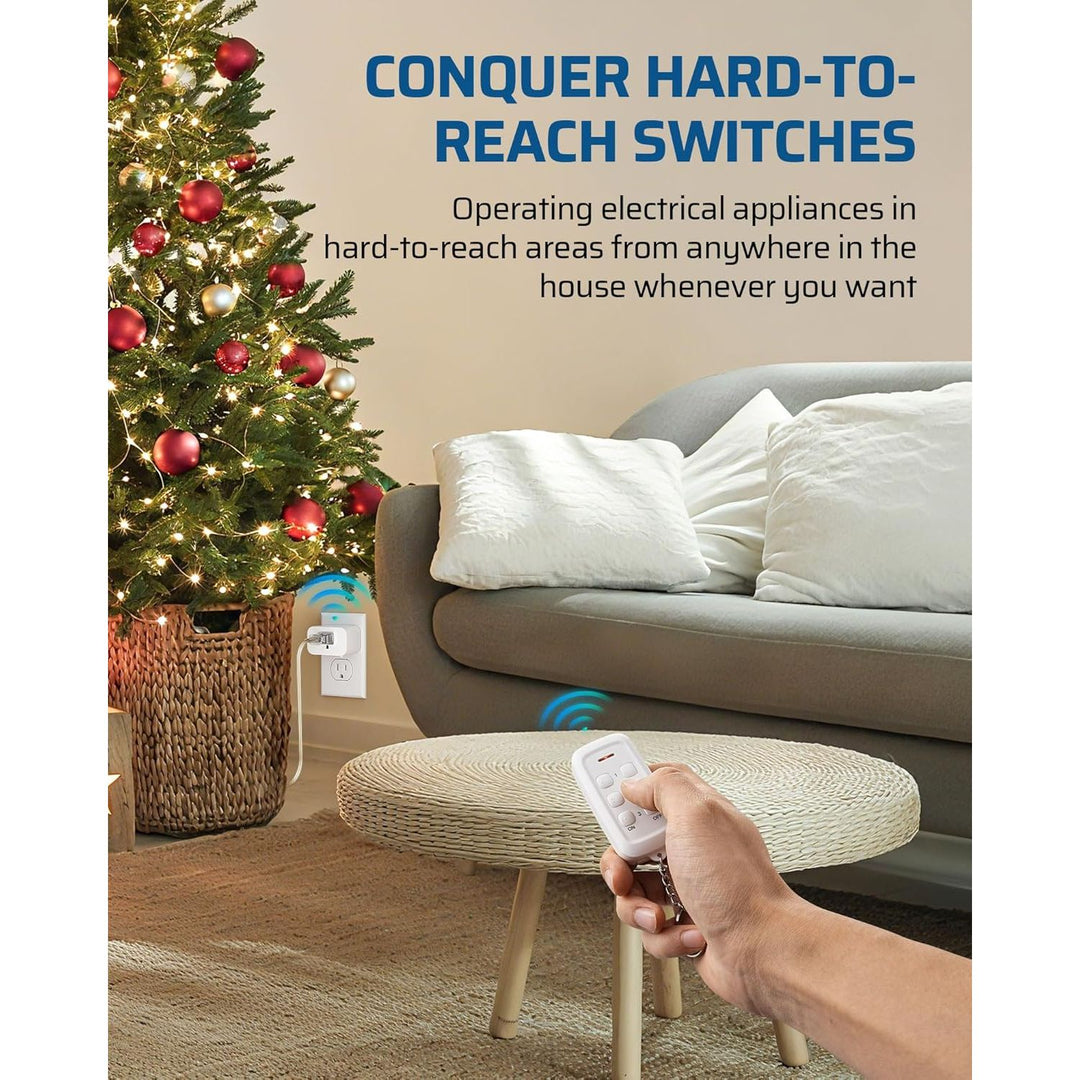 Indoor Remote Control Outlet, Wireless Remote Outlets Switch, No Interference, 15A/1875W, 100FT RF Range, Compact Light Switch for Lamp, Fan, Christmas Decor, 3 Outlets