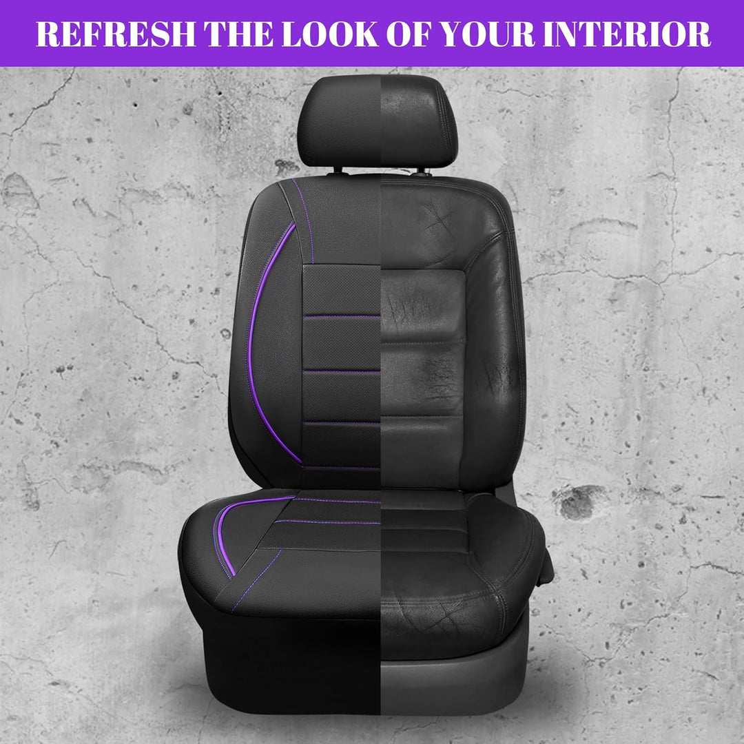 Piping PU Leather Car Seat Cover,Inside Zipper Design and Reserved Opening Holes Airbag Compatible,Universal FIT for Car, SUVs,Van,Trucks,Full Set, Black & Purple