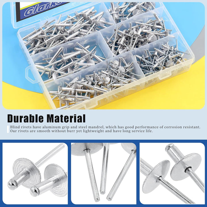 261Pcs Rivet Gun with Large Flange Pop Rivets Set 13" Heavy Duty Handle Riveter and 260Pcs 7 Sizes Aluminum Large Flange Blind Rivets Assortment Kit for Metal, Automotive, Boat