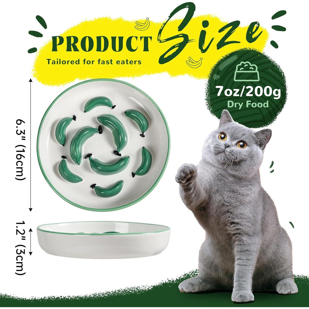 Ceramic Cat Slow Feeder Bowl - Vibrant Cat Feeding Bowl - Cute Maze Food Dish for Slow Eating - Dishwasher Safe - 6.3''W x 1.2''H - 7 OZ - Yellow