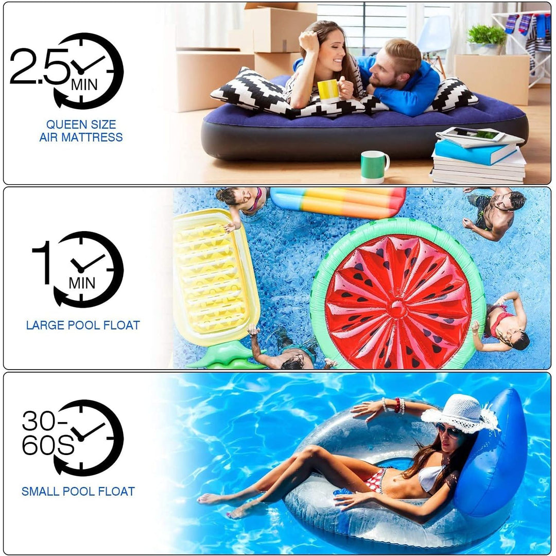Electric Air Pump Portable Quick-Fill Air Pump for Inflatable Couch, Air Mattress, Swimming Ring, Inflatable Pool Toys, Powerful Electric Inflator/Deflator Air Pump with 3 Nozzles 110V AC