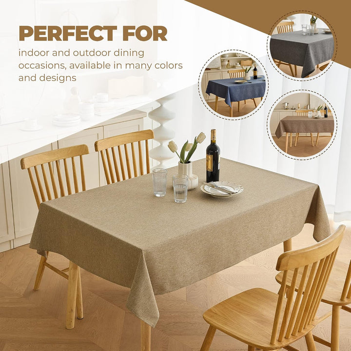Waterproof Rectangle Dining Table Cover for 6 Seater, 6ft Table, Easy Wipe Clean Outdoor Linen Tablecloth for Party, Wedding and Camping (Oblong, 60 x 84 inch (Rectangular), Natural)