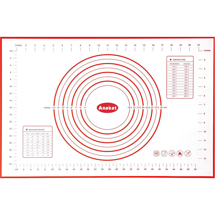 ANAEAT Silicone Pastry Baking Mat with Measurements, Non-Stick Silicone Fondant Sheet & Non-Slip Dough Mat for Rolling Dough, Making Cookies, Bread, Pizza, Pie Crust, Reusable Kneading Mat (16"x24")