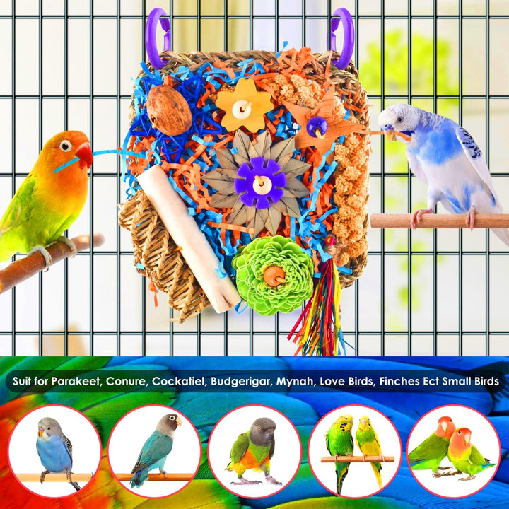 Bird Toys, Parrot Chewing Shredding Foraging Toys Parakeet Hanging Toys for Budgies Lovebird Cockatiel Small-Medium Bird